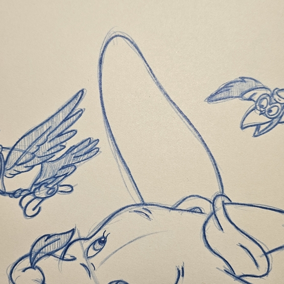 Disney Dumbo with Crows Drawing/Sketch animation art handmade signed - Picture 4 of 6